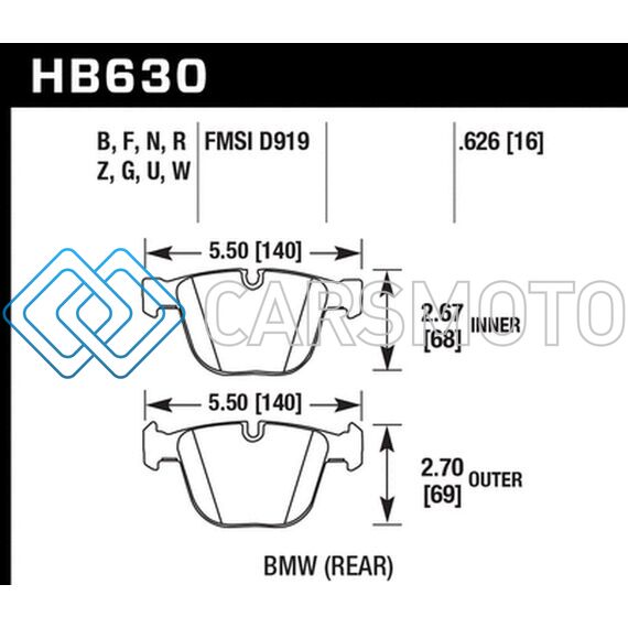 HAWK PERFORMANCE HB630U.626 04-10 BMW 535I/545I/550I / 04-10 645CI/650I /02-09 745I/745LI/750  DTC-70 RACE REAR BRAKE PADS