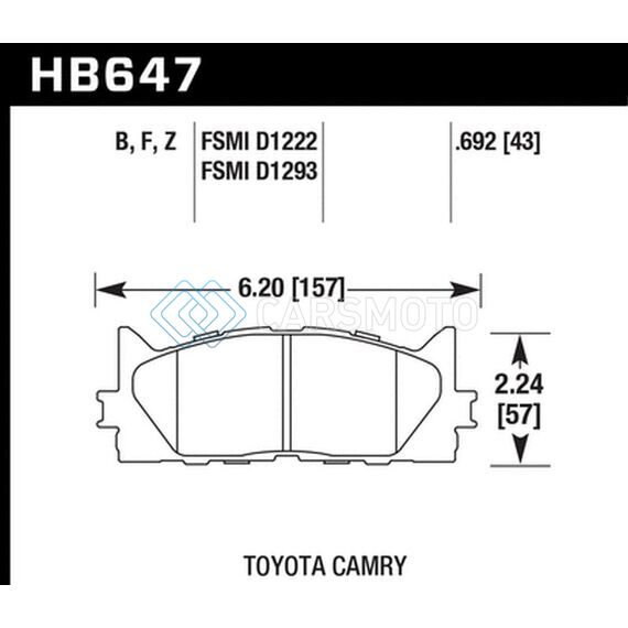HAWK PERFORMANCE HB647F.692 10 LEXUS ES350 / 07-11 TOYOTA CAMRY SE/XLE HPS STREET FRONT BRAKE PADS