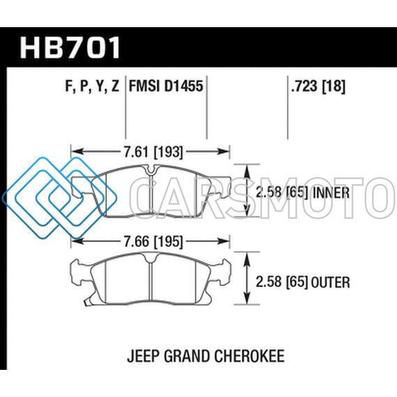 HAWK PERFORMANCE HB701F.723 11-12 DODGE DURANGO / 11-12 JEEP GRAND CHEROKEE HPS FRONT STREET BRAKE PADS