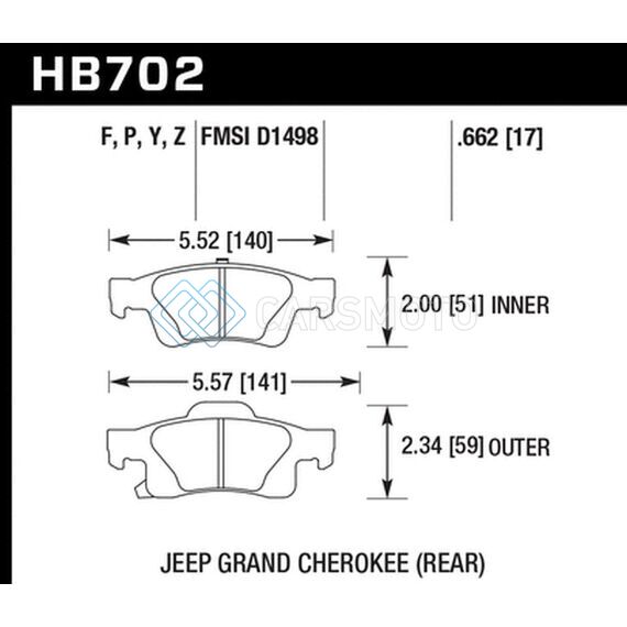 HAWK PERFORMANCE HB702F.662 11-12 DODGE DURANGO / 11-12 JEEP GRAND CHEROKEE HPS REAR STREET BRAKE PADS