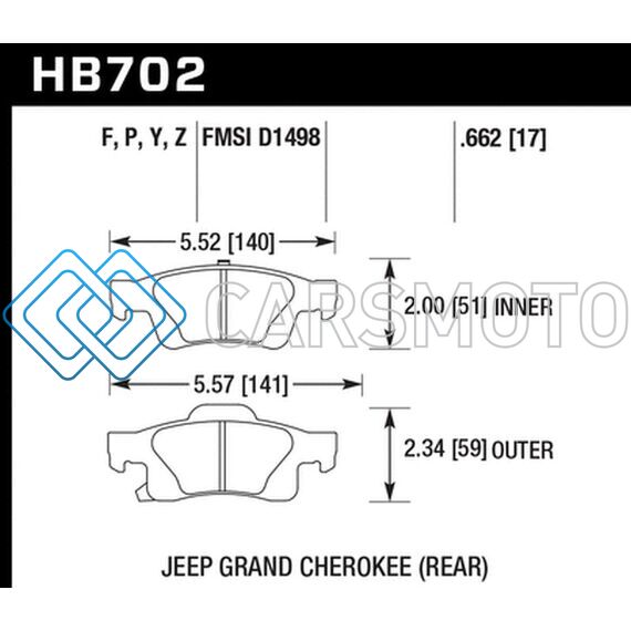 HAWK PERFORMANCE HB702Z.662 11-12 DODGE DURANGO / 11-12 JEEP GRAND CHEROKEE PERF CERAMIC REAR STREET BRAKE PADS