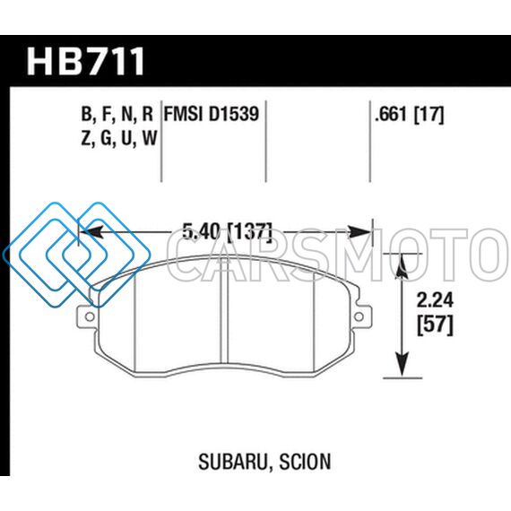 HAWK PERFORMANCE HB711Q.661 DTC-80 13 SUBARU BRZ/13 LEGACY 2.5I/13 SCION FR-S FRONT RACE BRAKE PADS