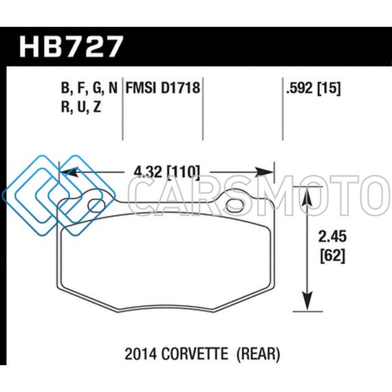 HAWK PERFORMANCE HB727N.592 14-15 CHEVROLET CORVETTE STINGRAY Z51 (W/ J55 BRAKE PACKAGE) HP+ STREET REAR BRAKE PADS
