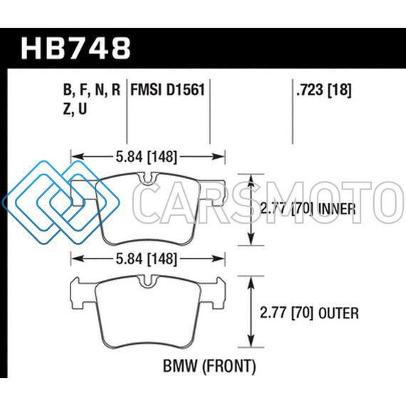 HAWK PERFORMANCE HB748U.723 12-16 BMW 328I/328I XDRIVE / 14-16 BMW 428I/428I XDRIVE DTC-70 RACE FRONT BRAKE PADS