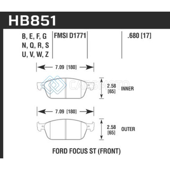 HAWK PERFORMANCE HB851N.680 15-16 FORD FOCUS ST HP+ STREET FRONT BRAKE PADS