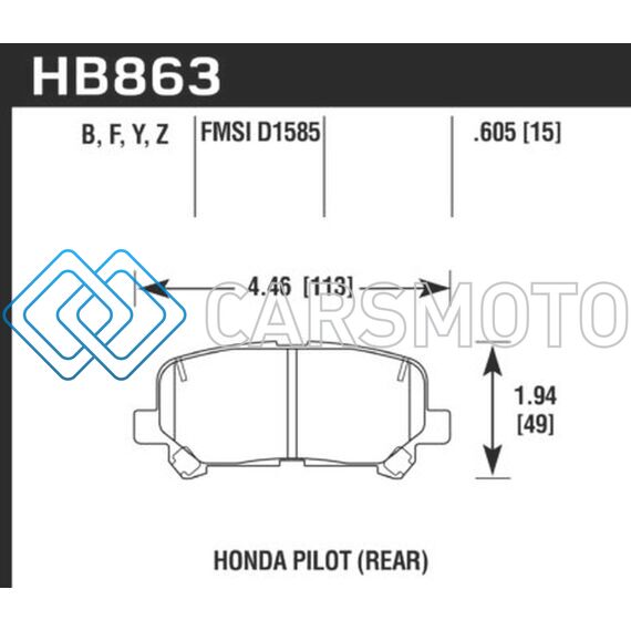 HAWK PERFORMANCE HB863Z.605 12-15 HONDA PILOT PERFORMANCE CERAMIC STREET REAR BRAKE PADS