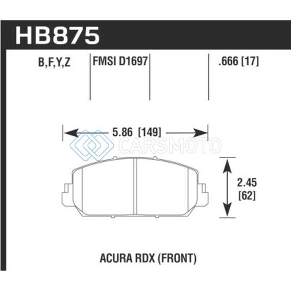 HAWK PERFORMANCE HB875B.666 14-17 ACURA RDX/RLX HPS 5.0 FRONT BRAKE PADS ( DOES NOT FIT CIVIC TYPE R)