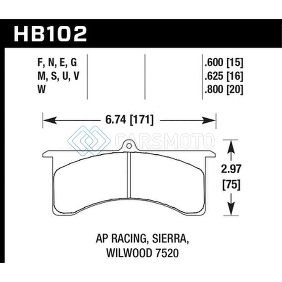 HAWK PERFORMANCE HB102W.800 AP RACING 6 / WILWOOD DTC-30 BRAKE PADS