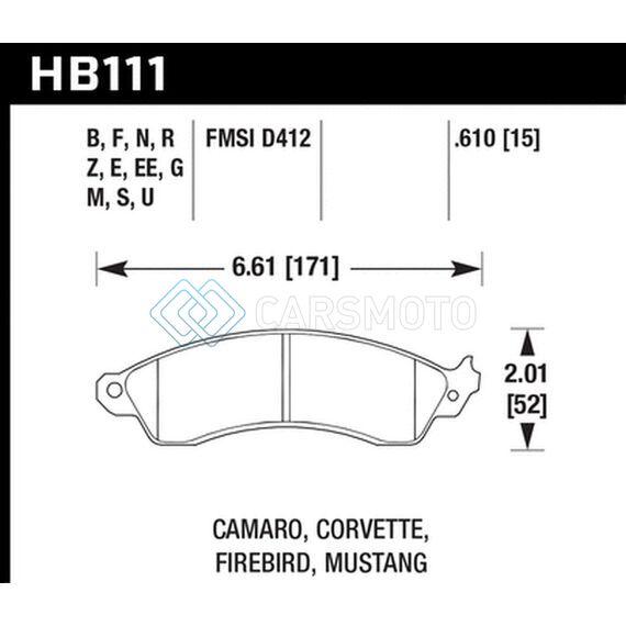 HAWK PERFORMANCE HB111D.610 1991 CHEVROLET CAMARO 3.1L HERITAGE EDITION PERFORMANCE PACKAGE FRONT ER-1 BRAKE PADS