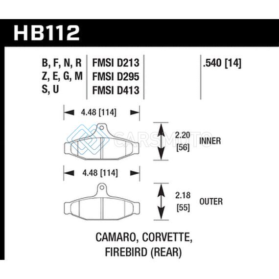 HAWK PERFORMANCE HB112F.540 84-96 CORVETTE /88.5-97 PONTIAC FIREBIRD HPS STREET REAR BRAKE PAD