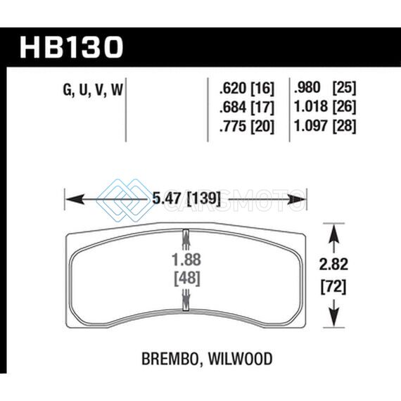 HAWK PERFORMANCE HB130U1.018 UNIVERSAL BREMBO DTC-70 RACE BRAKE PADS THICKNESS 1.018