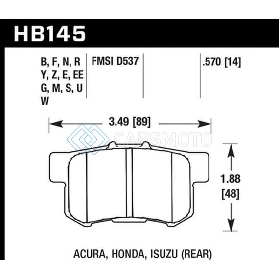 HAWK PERFORMANCE HB145S.570 ACURA / HONDA HT-10 RACE REAR BRAKE PADS