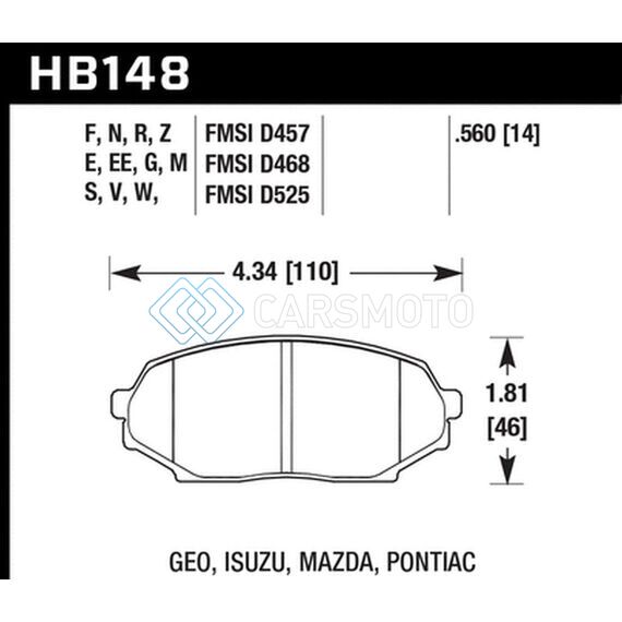 HAWK PERFORMANCE HB148B.560 90-93 MAZDA MIATA BASE 1.6L HPS 5.0 FRONT BRAKE PADS