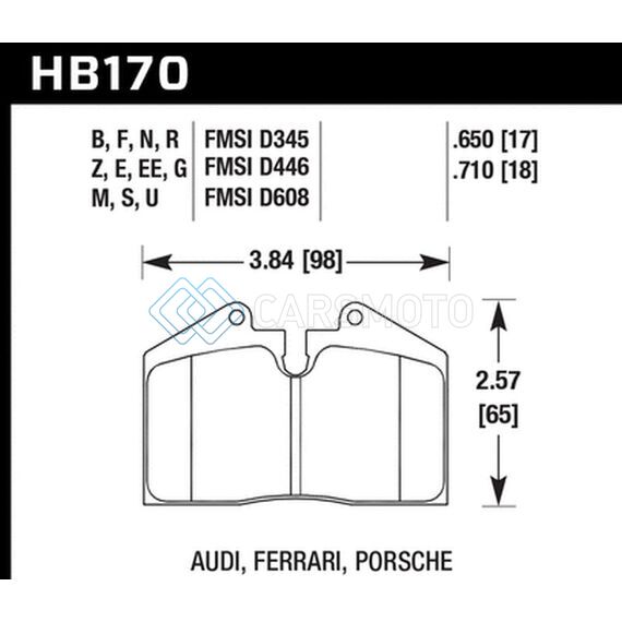 HAWK PERFORMANCE HB170D.650 1999 FERRARI F355 FRONT ER-1 BRAKE PADS