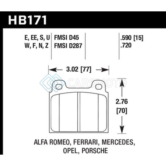 HAWK PERFORMANCE HB171U.590 69-77 & 84-89 PORSCHE 911 DTC-70 FRONT RACE BRAKE PADS