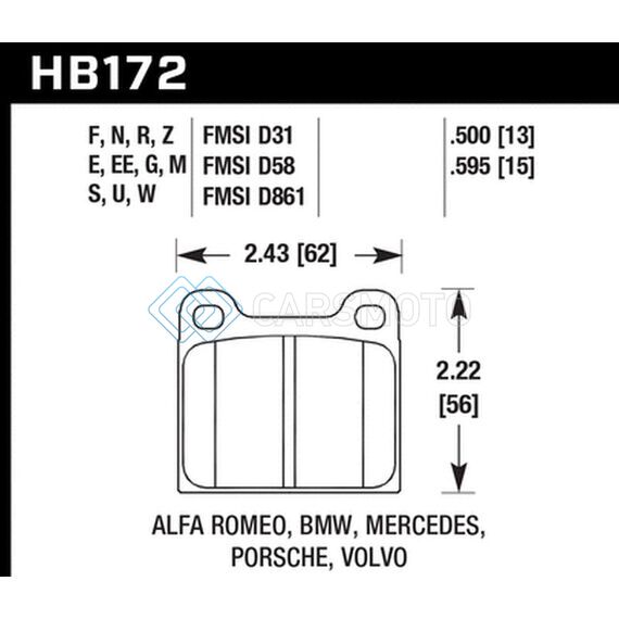 HAWK PERFORMANCE HB172B.595 77-79 ALFA ROMEO SPRINT HPS 5.0 FRONT BRAKE PADS