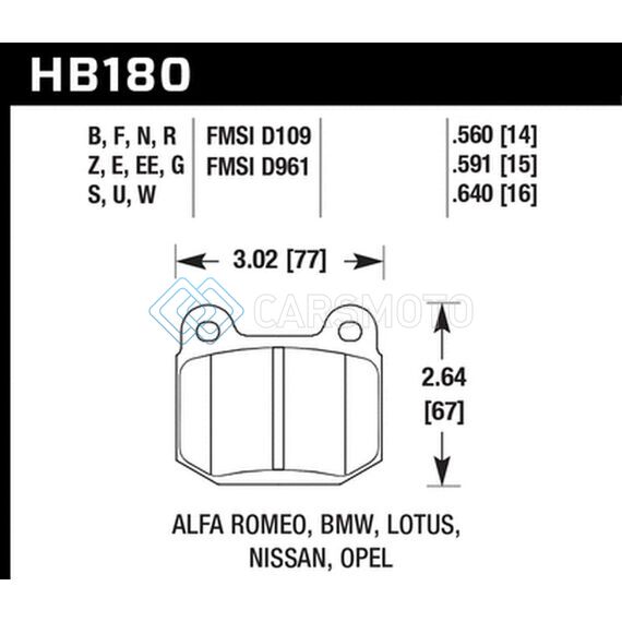 HAWK PERFORMANCE HB180B.560 1984-1986 ALFA ROMEO GTV-6 2.5 HPS 5.0 FRONT BRAKE PADS