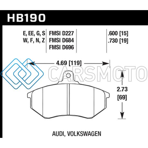HAWK PERFORMANCE HB190D.600 1985 AUDI 4000 1.8L S 256MM ROTORS FRONT ER-1 BRAKE PADS