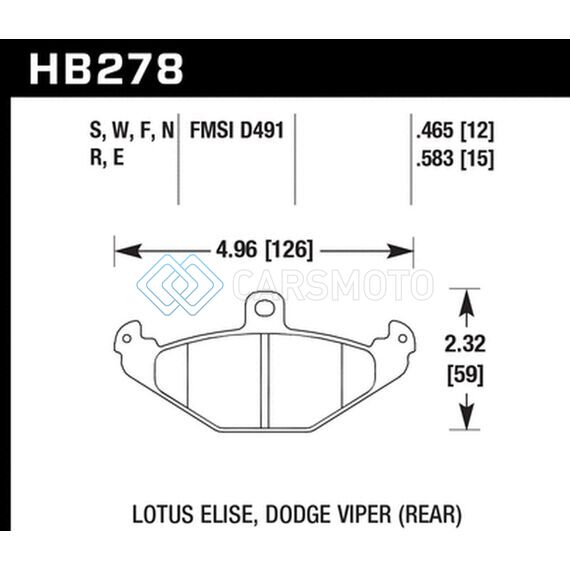 HAWK PERFORMANCE HB278S.465 LOTUS ELISE 12MM HT-10 REAR RACE BRAKE PADS