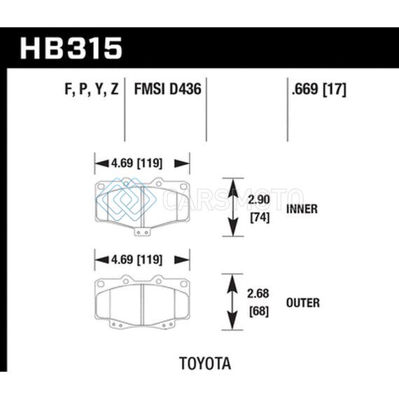 HAWK PERFORMANCE HB315B.669 95-98 TOYOTA TACOMA HPS 5.0 FRONT BRAKE PADS