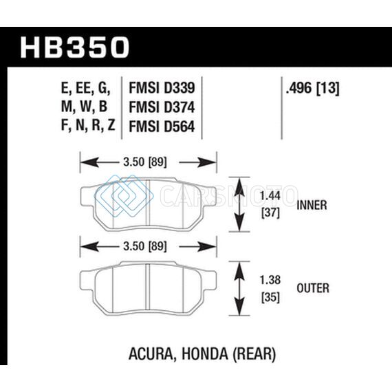 HAWK PERFORMANCE HB350D.496 HONDA/ACURA ER-1 ENDURANCE RACING REAR BRAKE PADS