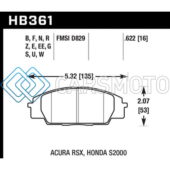 HAWK PERFORMANCE HB361Z.622 06+ CIVIC SI PERFORMANCE CERAMIC STREET FRONT BRAKE PADS