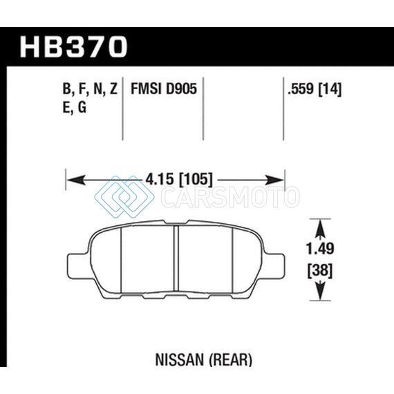 HAWK PERFORMANCE HB370N.559 03-07 350Z / G35 / G35X W/O BREMBO HP+ STREET REAR BRAKE PADS