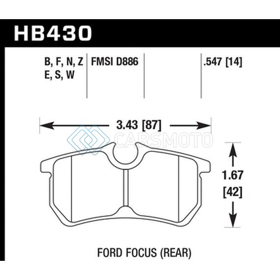 HAWK PERFORMANCE HB430W.547 00-07 FORD FOCUS DTC30 REAR RACE BRAKE PADS