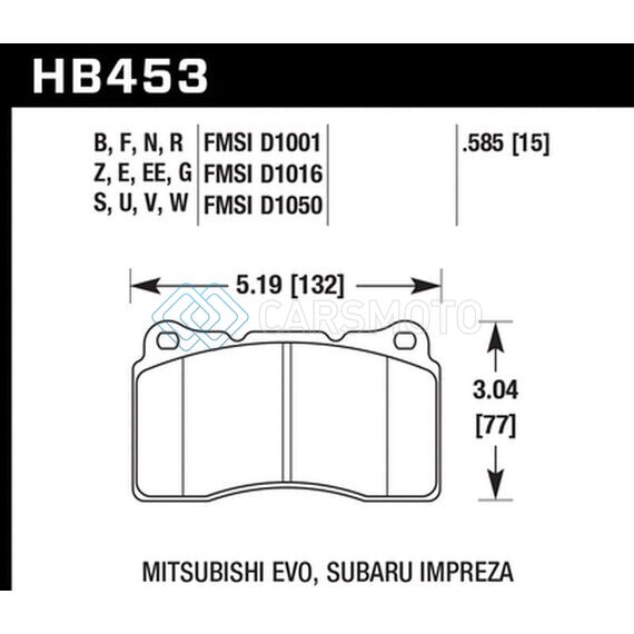 HAWK PERFORMANCE HB453N.585 03-06 EVO / 04-09 STI / 09-10 GENESIS COUPE (TRACK ONLY) / 2010 CAMARO SS / 08-09 PONTIAC G8 GX