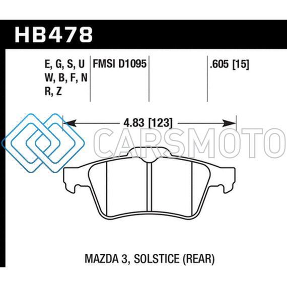 HAWK PERFORMANCE HB478B.605 2007-2010 CHEVROLET COBALT SS (WITH BREMBO BRAKES) HPS 5.0 REAR BRAKE PADS