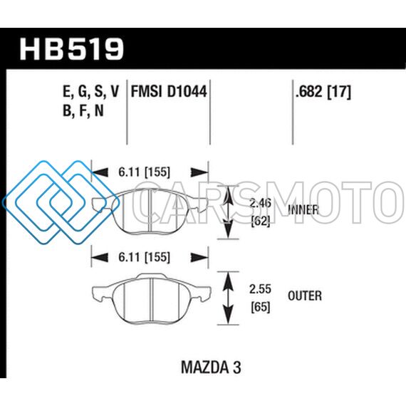 HAWK PERFORMANCE HB519F.682 HPS 08-09 MAZDA 3 / FORD/ VOLVO HPS STREET FRONT BRAKE PADS