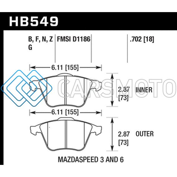 HAWK PERFORMANCE HB549N.702 07-08 MAZDASPEED3/06-07 MAZDASPEED6 HP+ STREET FRONT BRAKE PADS