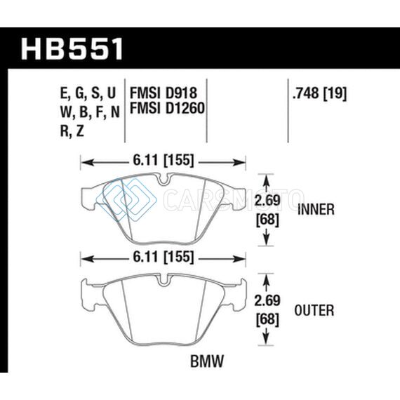 HAWK PERFORMANCE HB551B.748 2011 BMW 1-SERIES M HPS 5.0 FRONT BRAKE PADS