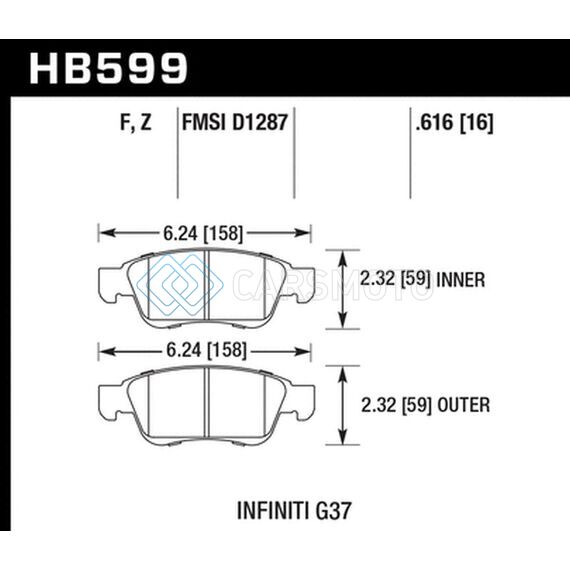 HAWK PERFORMANCE HB599B.616 14-15 INFINITI Q60 HPS 5.0 FRONT BRAKE PADS