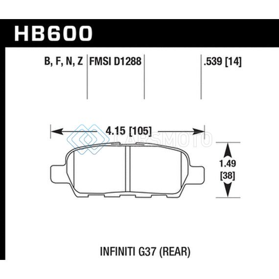 HAWK PERFORMANCE HB600F.539 INFINITI G35 SPORT/G37 / 08-10 NISSAN ROGUE / 07-09 SENTRA SE-R / 10 SENTRA SE-R M/T HPS STREET