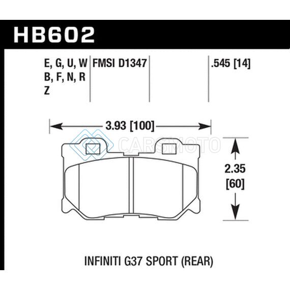 HAWK PERFORMANCE HB602Z.545 INFINITI G37 SPORT PERFORMANCE CERAMIC STREET REAR BRAKE PADS