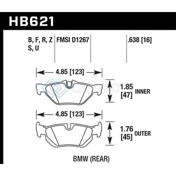 HAWK PERFORMANCE HB621B.638 2011-2011 BMW 125I HPS 5.0 REAR BRAKE PADS