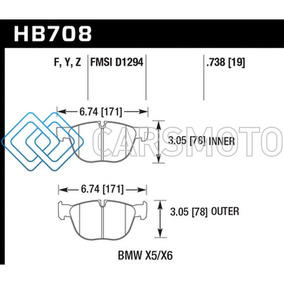 HAWK PERFORMANCE HB708B.738 18-19 BMW X6 XDRIVE35I 3.0L HPS 5.0 FRONT BRAKE PADS