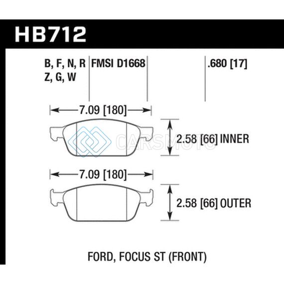 HAWK PERFORMANCE HB712Z.680 13 FORD FOCUS PERFORMANCE CERAMIC FRONT STREET BRAKE PADS