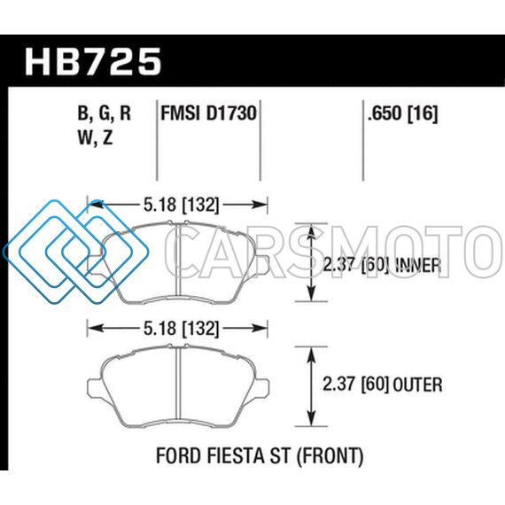 HAWK PERFORMANCE HB725B.650 2014 FORD FIESTA ST HPS 5.0 FRONT BRAKE PADS