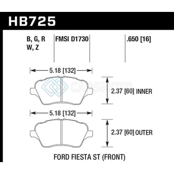 HAWK PERFORMANCE HB725W.650 2014 FORD FIESTA ST DTC30 FRONT BRAKE PADS