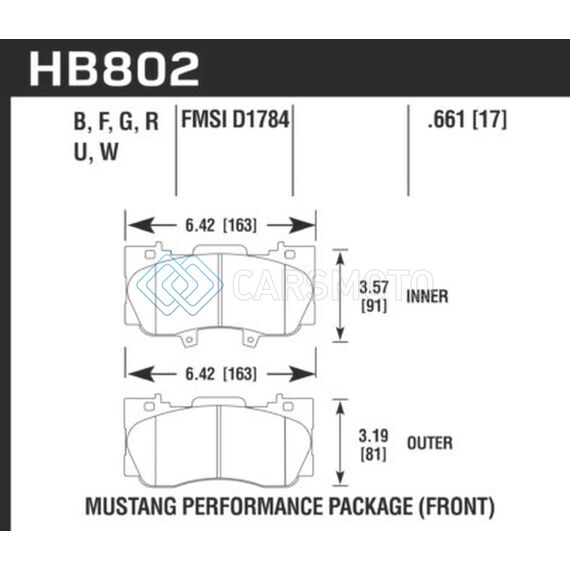 HAWK PERFORMANCE HB802B.661 15-17 FORD MUSTANG PERFORMANCE PACKAGE HPS 5.0 FRONT BRAKE PADS