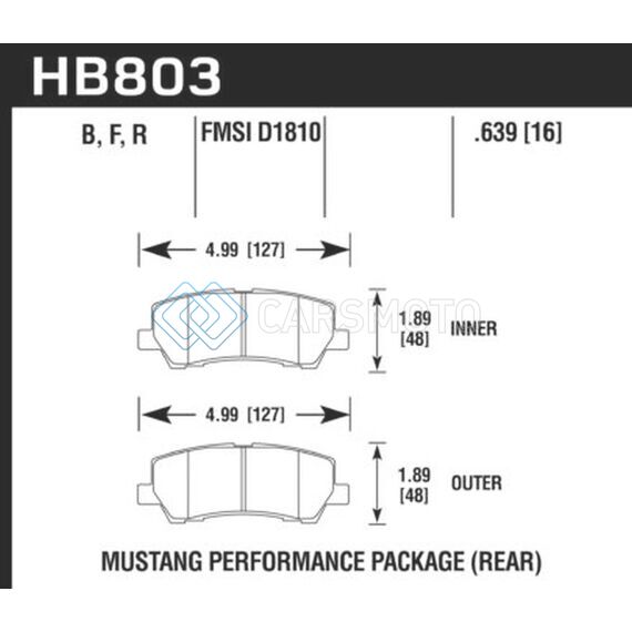 HAWK PERFORMANCE HB803B.639 16-17 FORD MUSTANG BREMBO PACKAGE HPS 5.0 REAR BRAKE PADS