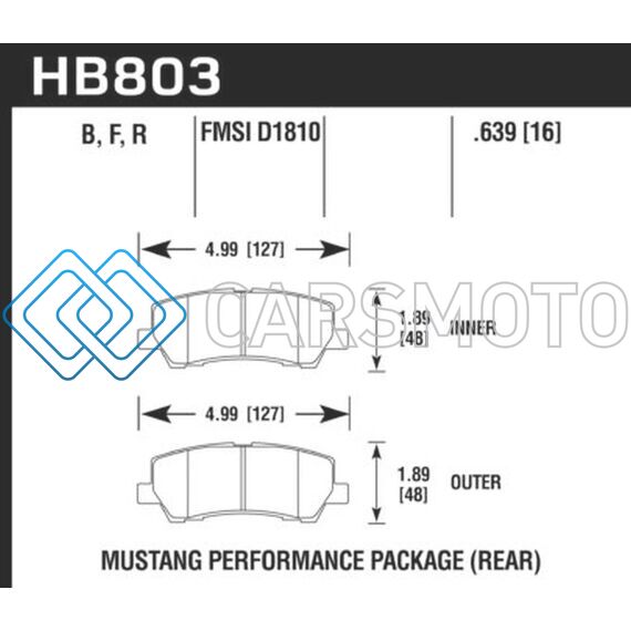 HAWK PERFORMANCE HB803F.639 16-17 FORD MUSTANG BREMBO PACKAGE HPS REAR BRAKE PADS