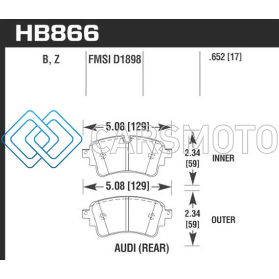 HAWK PERFORMANCE HB866Z.652 17-19 AUDI A4 / 18-19 AUDI A5 PERFORMANCE CERAMIC STREET REAR BRAKE PADS