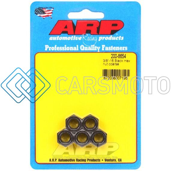 ARP 200-8654 3/8-16 INCH BLACK COARSE HEX NUT KIT (PKG OF 5)