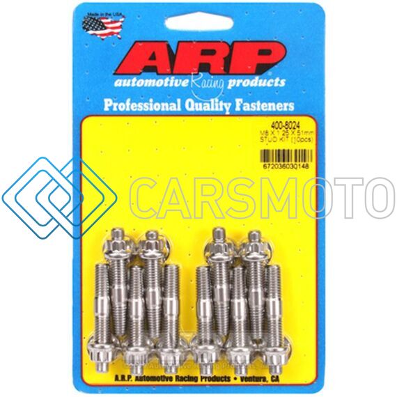 ARP 400-8024 M8 X 1.25 X 51MM BROACHED 10 PIECE STUD KIT