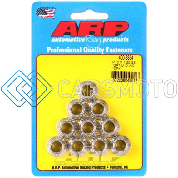 ARP 400-8364 M10 X 1.25 SS 12PT NUT KIT (10/PKG)