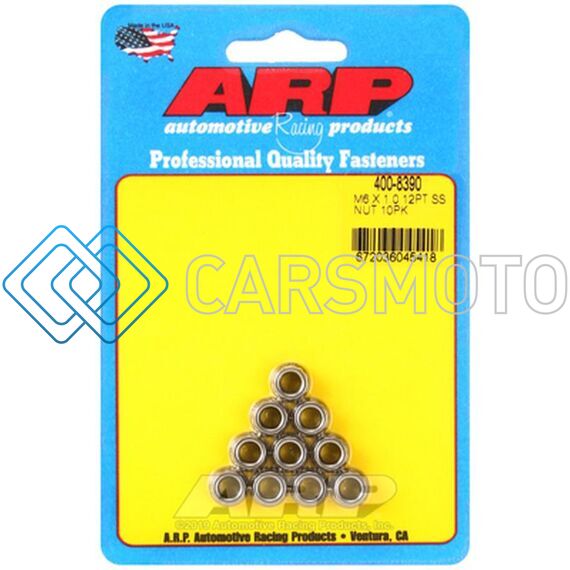 ARP 400-8390 M6 X 1.00 (M8 WR) STAINLESS STEEL 12PT NUT KIT (PACK OF 10)