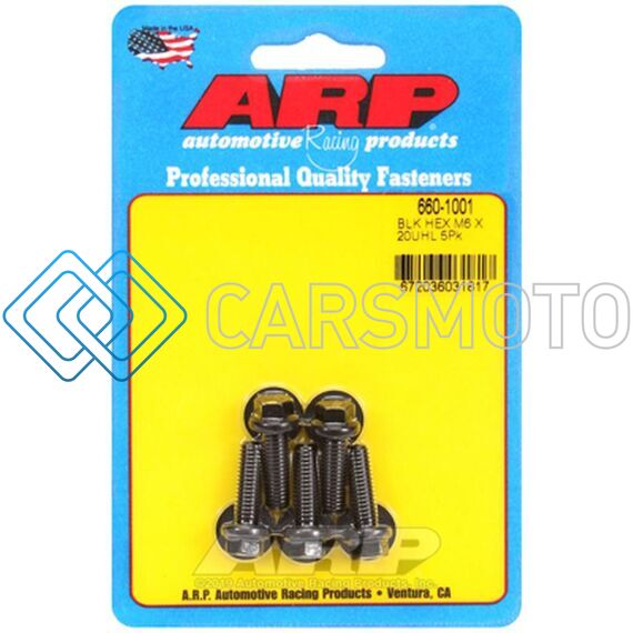 ARP 660-1001 M6 X 1.00 X 20 HEX BLACK OXIDE HEX BOLTS (5/PKG)